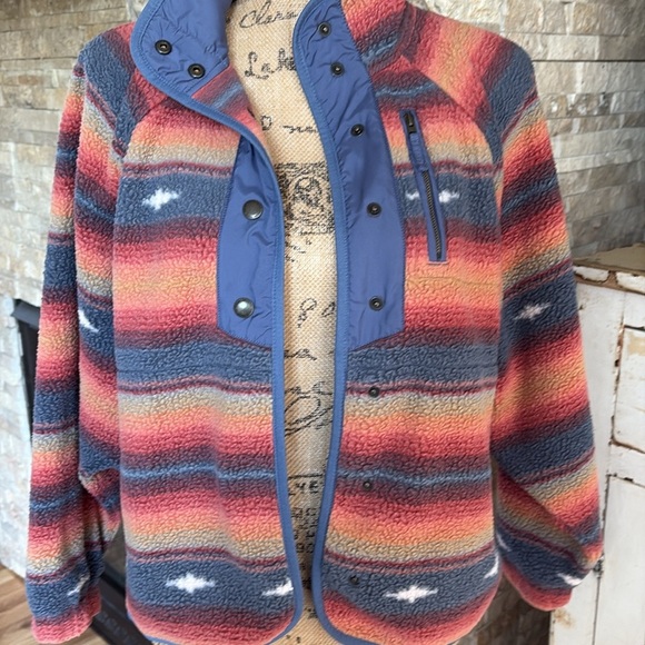 American Eagle fleece southwest style navy orange snap jacket pullover mock neck - Picture 10 of 16